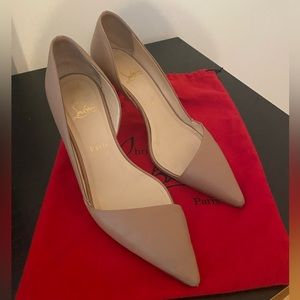 Christian Louboutin Beige Leather D'Orsay Metal Heel Pumps Size 39.